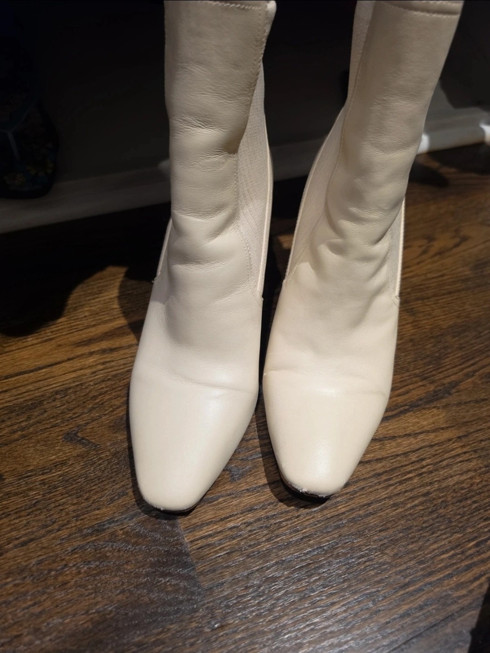 Vince Camuto Cream Stretch Leather Ankle Boots